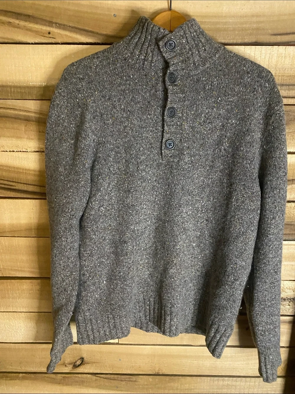 Banana Republic Brown Heathered Zip-Front Mock Neck Sweater medium wool cashmere
